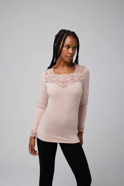 Camisola de Senhora Térmica com Renda Pele -YM