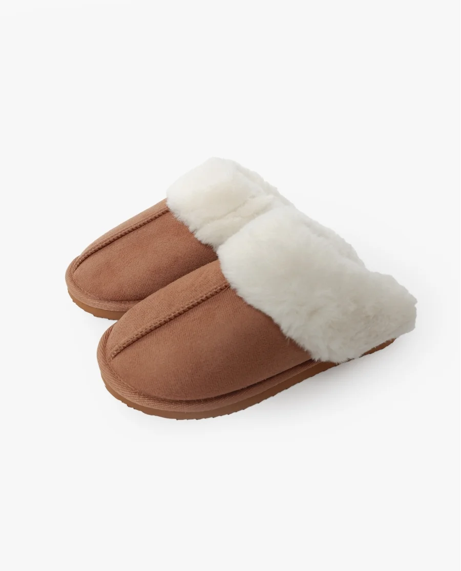 Pantufa- Chinelo de Senhora Camel com Pêlo Branco