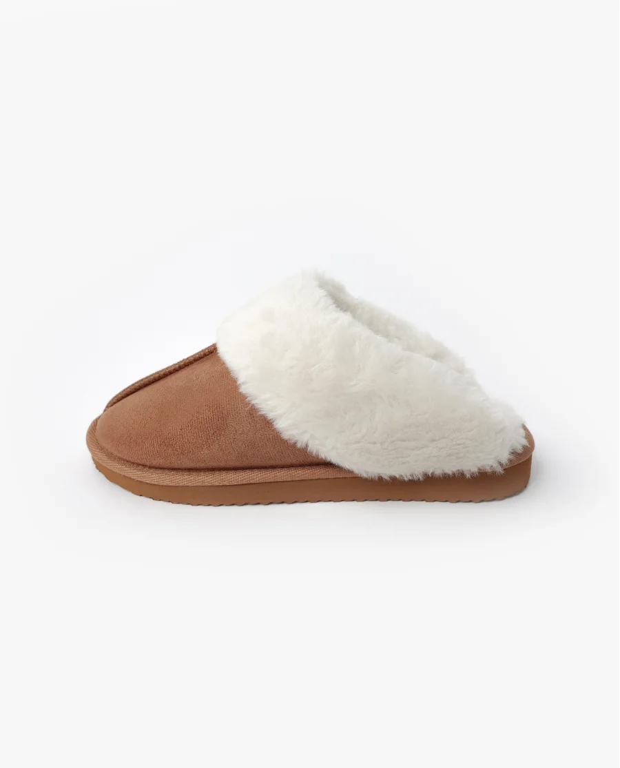 Pantufa- Chinelo de Senhora Camel com Pêlo Branco
