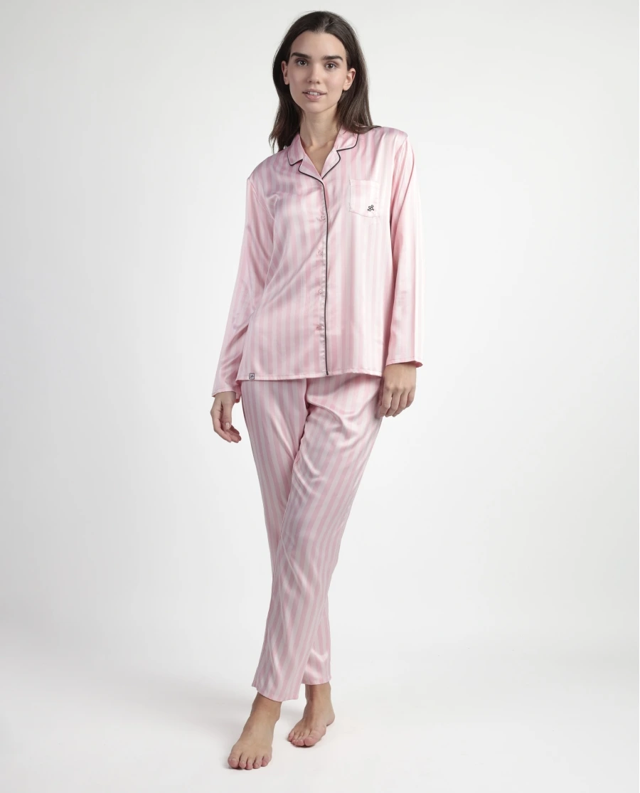 Pijama de Cetim Aberto com Manga e Calça da Barbie