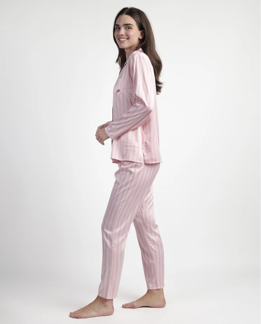 Pijama de Cetim Aberto com Manga e Calça da Barbie