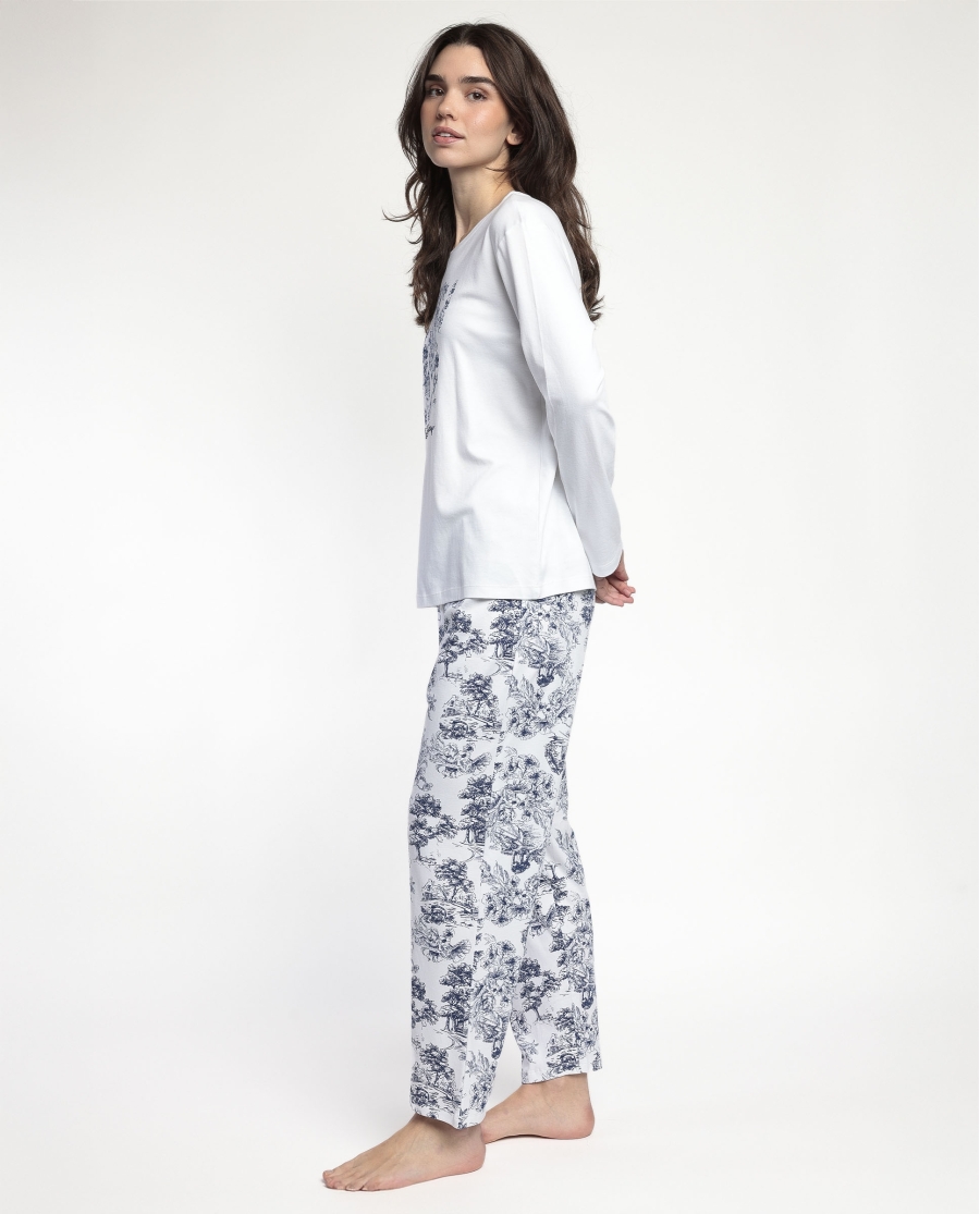 Pijama Senhora Com Manga e Calça 100% Algodão