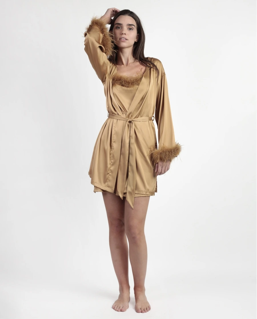 Robe em Cetim com Plumas