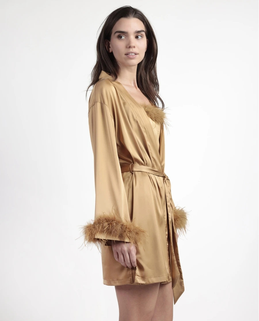 Robe em Cetim com Plumas