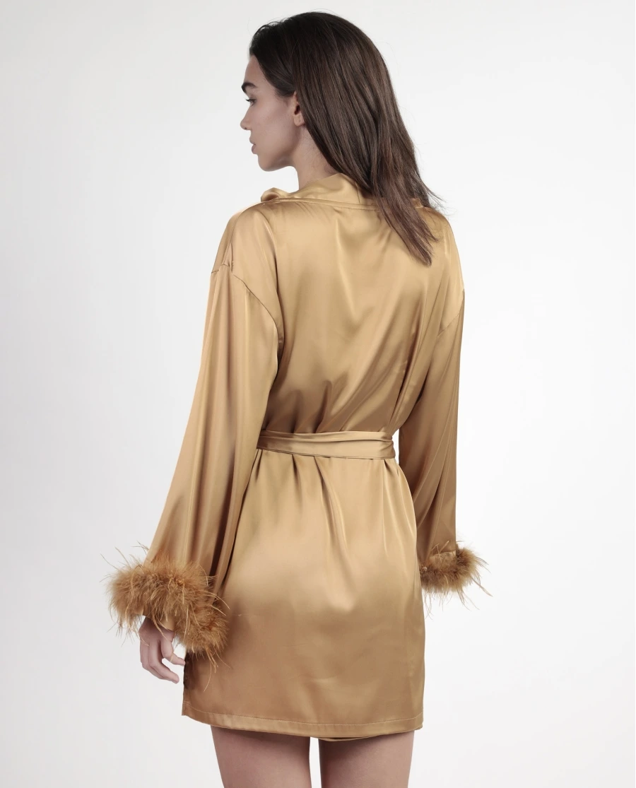 Robe em Cetim com Plumas