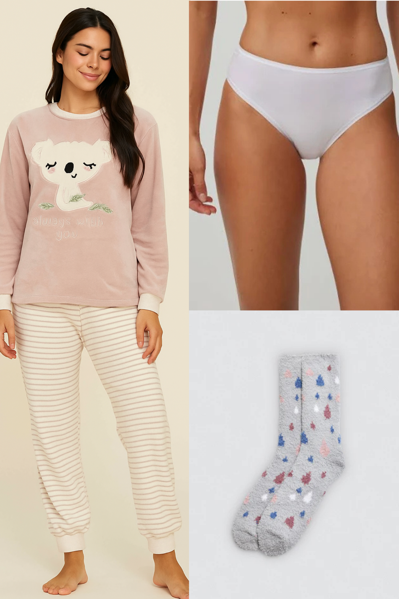 Conjunto Pijama Polar Fofinho , Meia e Cueca em Algodão - DOLU