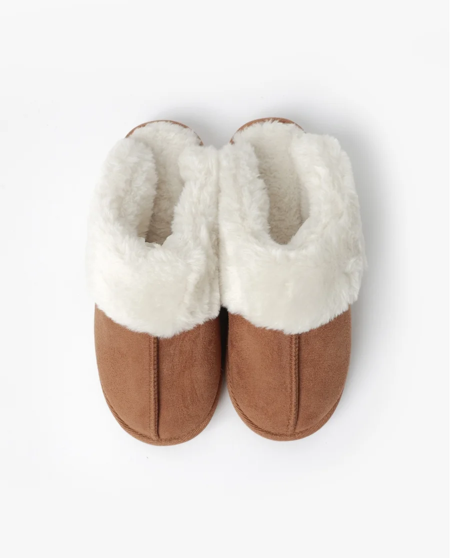 Pantufa- Chinelo de Senhora Camel com Pêlo Branco